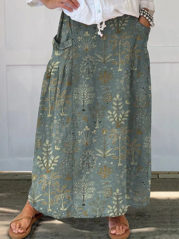 MODEGEIST Damen Rock Blumenmuster Elastikbund A-Linie
