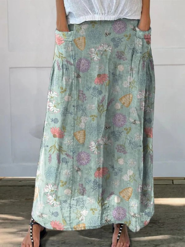 MODEGEIST Damen Rock Blumenmuster A-Linie Hummel-Print