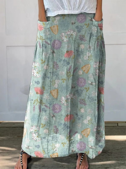 MODEGEIST Damen Rock Blumenmuster A-Linie Hummel-Print