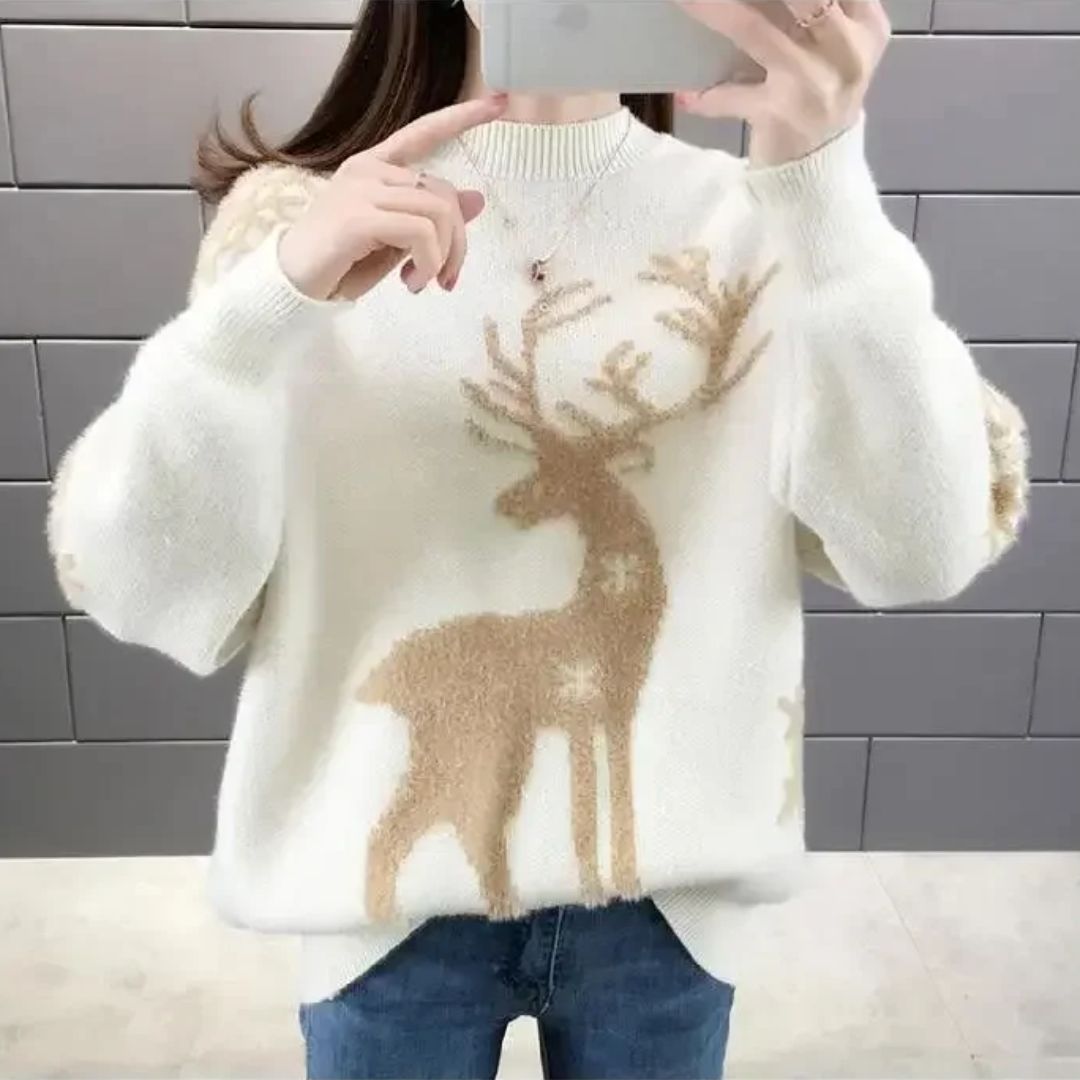 ModeGeist | Sweater - Bequemer Weihnachts-Pullover mit Rentier