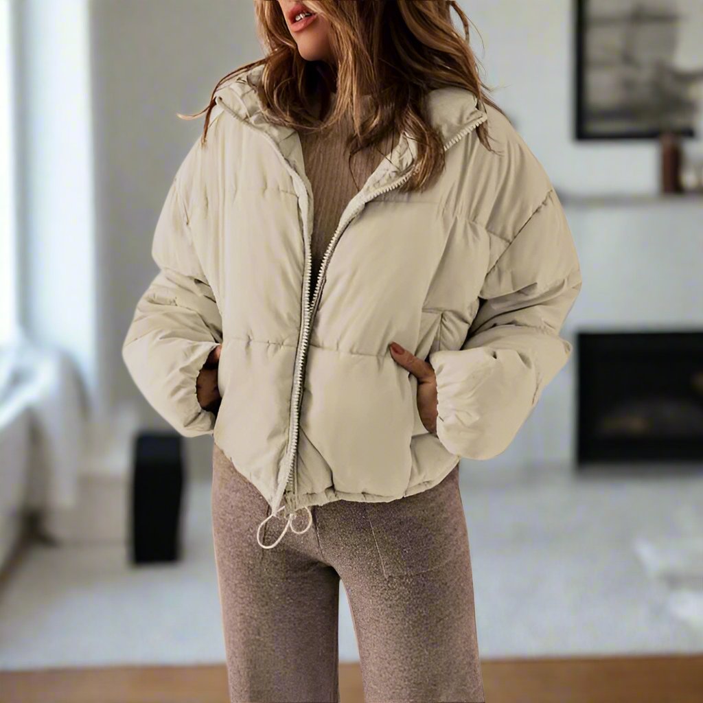 ModeGeist | Pufferjacke - Kurze Länge - Hoher Kragen - Reißverschluss - Verstellbare Passform