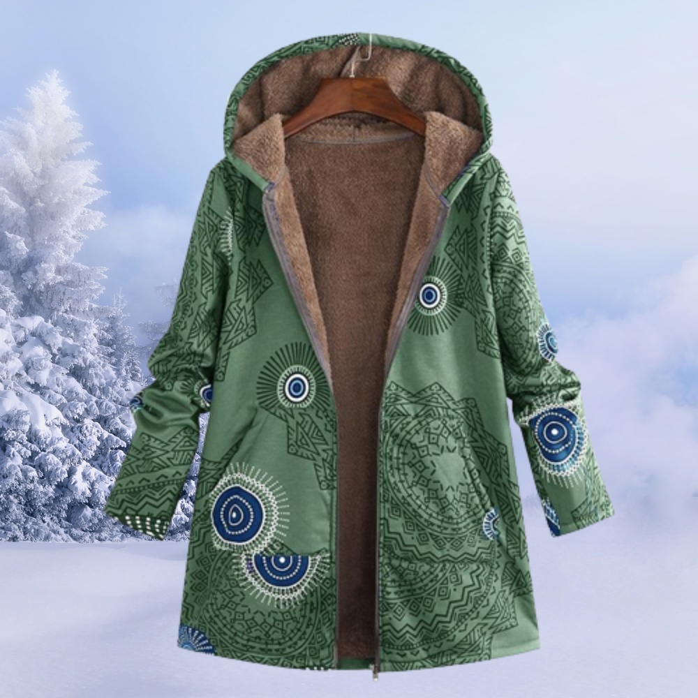 ModeGeist | Bequemer Damen Wintermantel mit Blumendruck