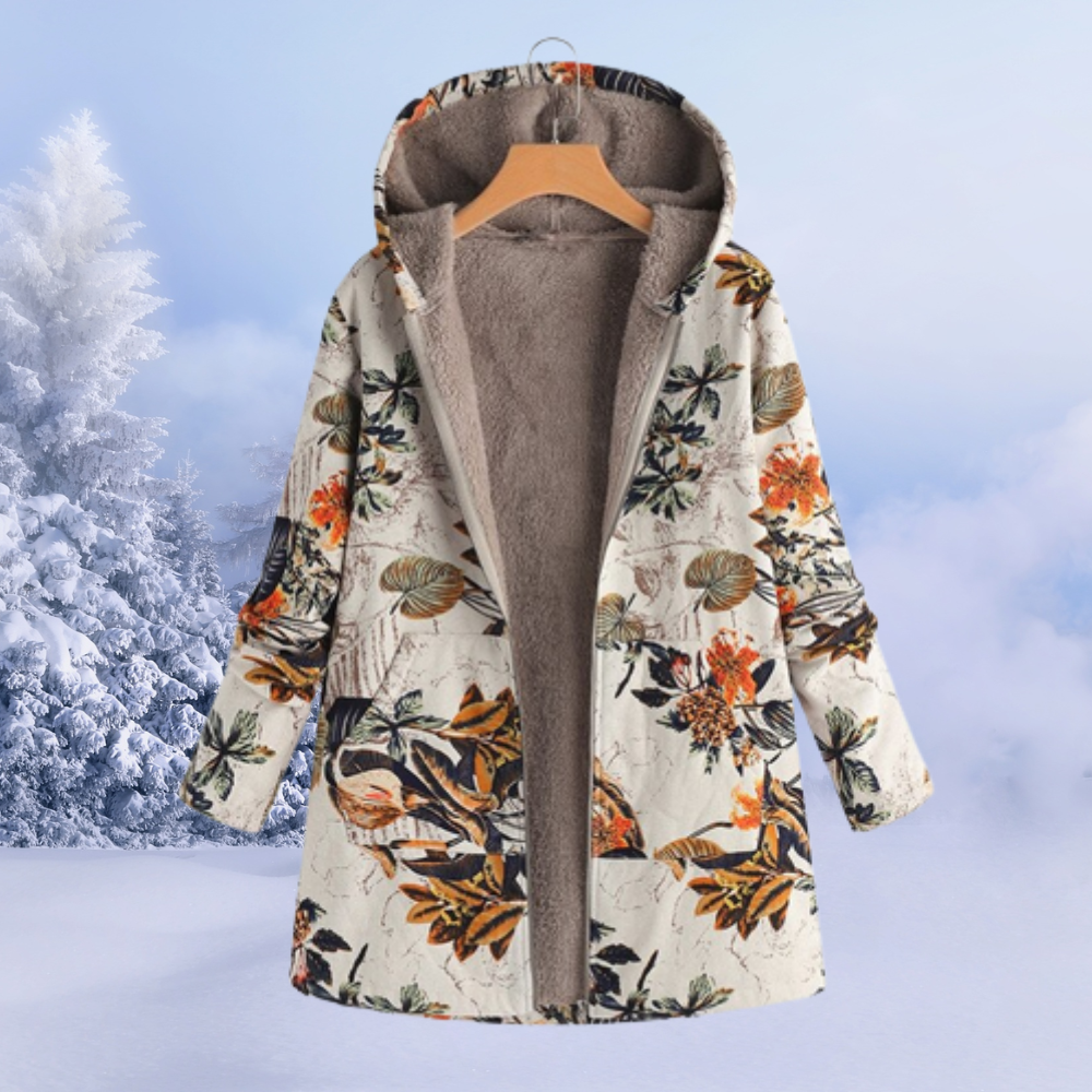 ModeGeist | Bequemer Damen Wintermantel mit Blumendruck