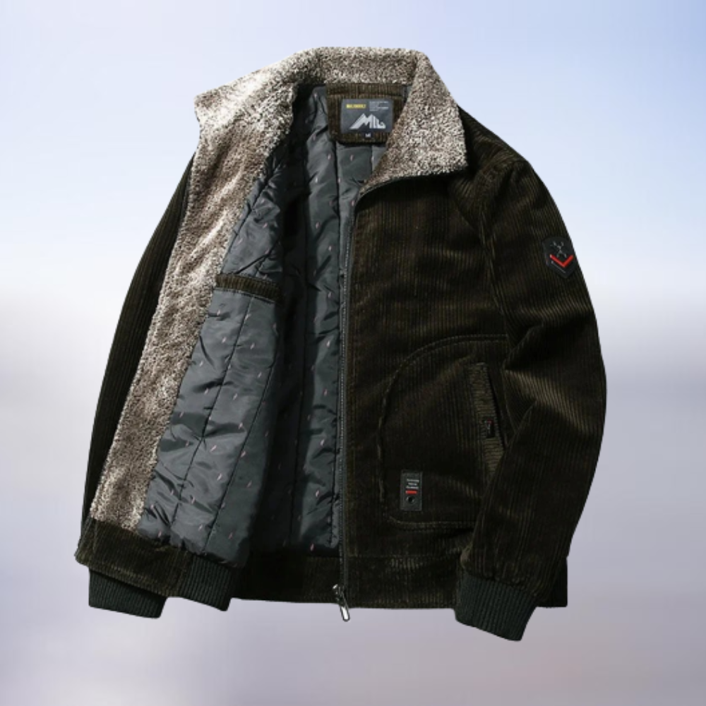 Cozy Corduroy Winter Jacket with Fur Trim