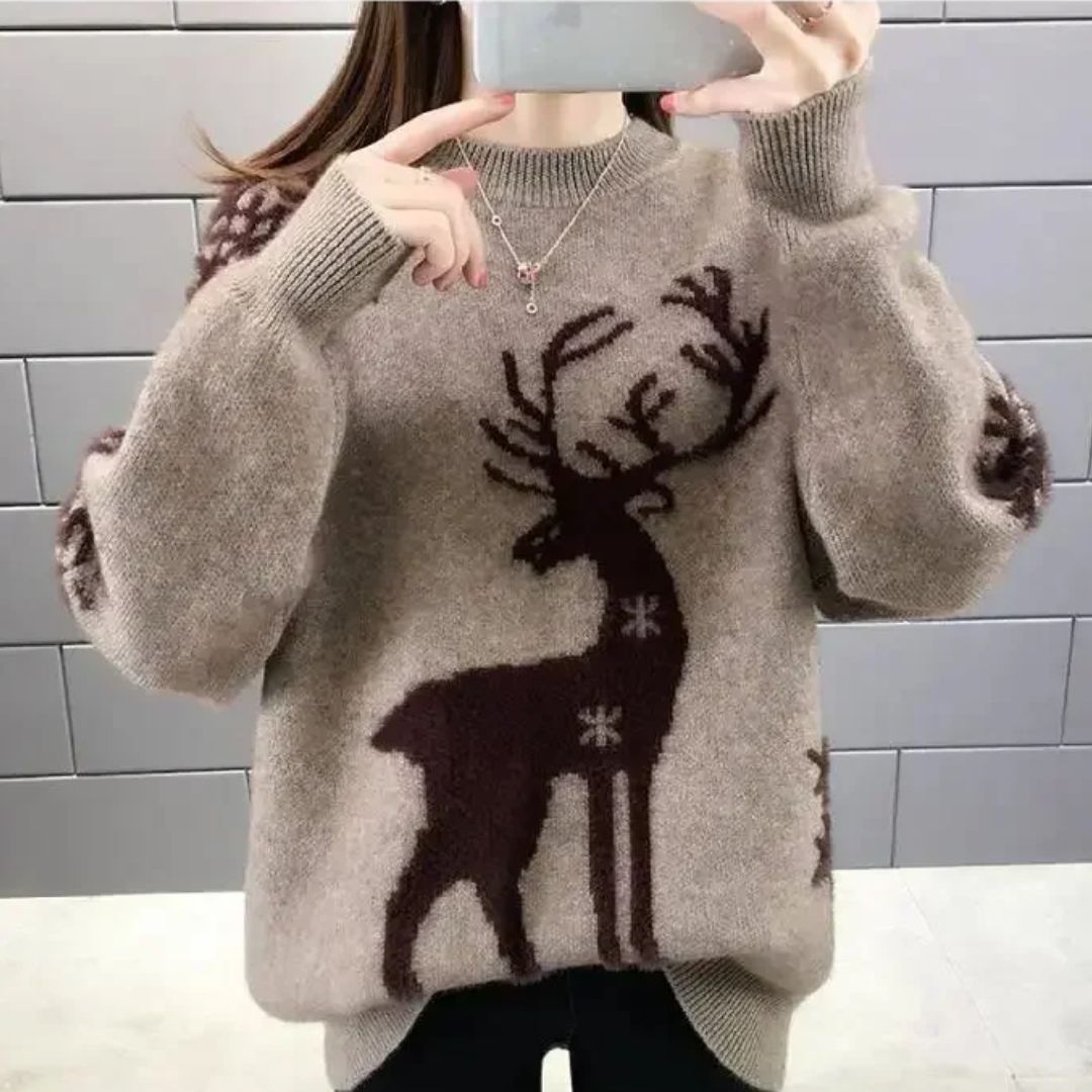 ModeGeist | Sweater - Bequemer Weihnachts-Pullover mit Rentier
