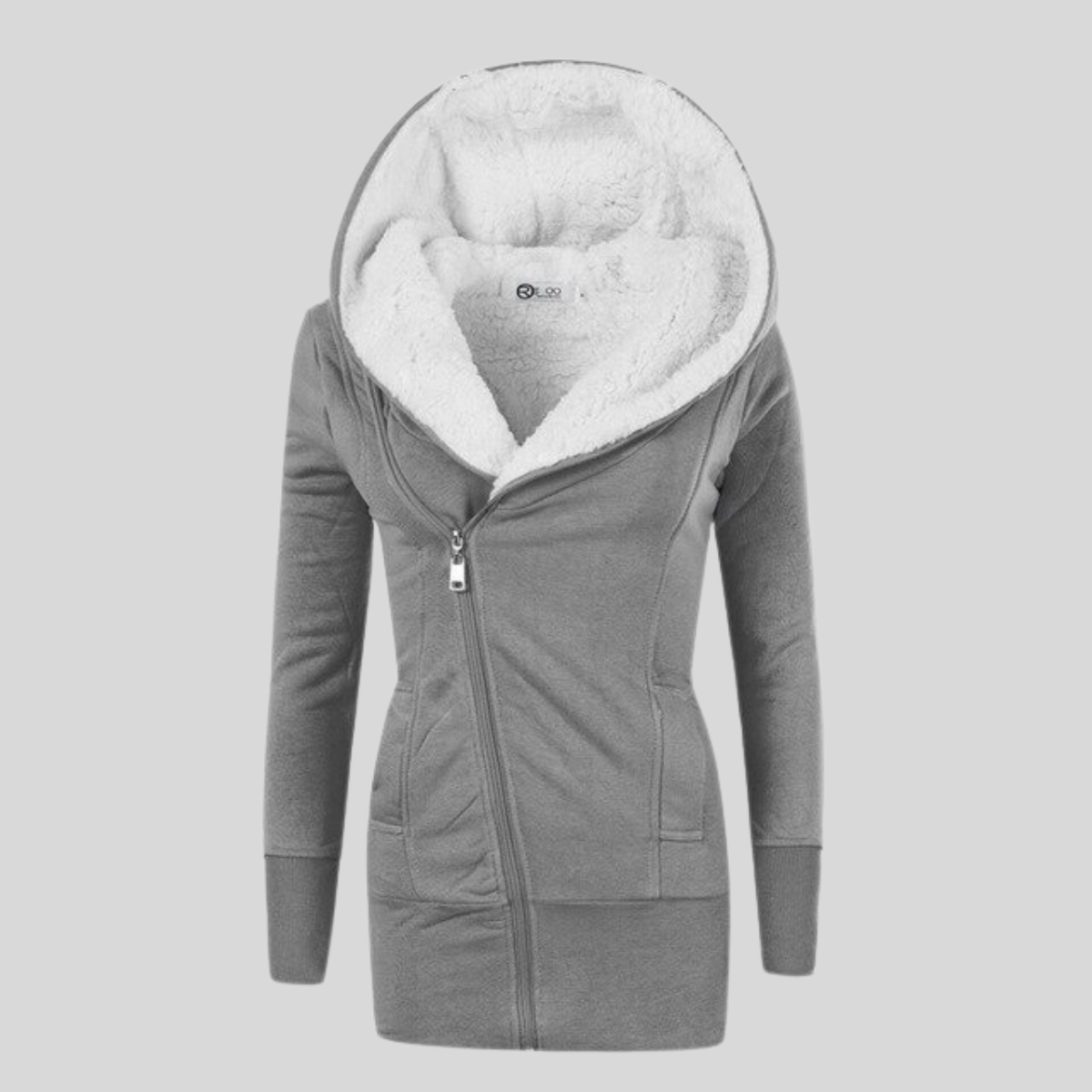 Lammfleece Kapuzenpullover mit halb langer Strickjacke von Kolventha