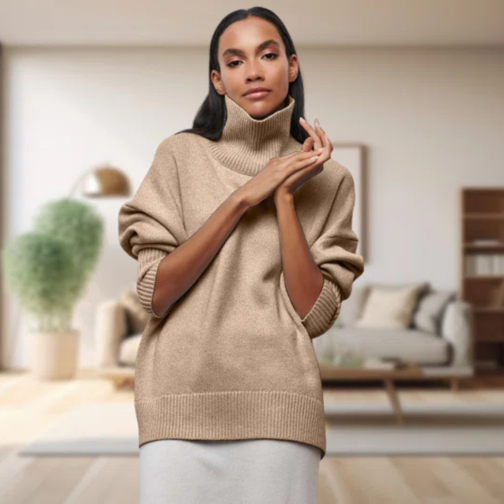 Einfacher schwarzer Rollkragenpullover für Damen