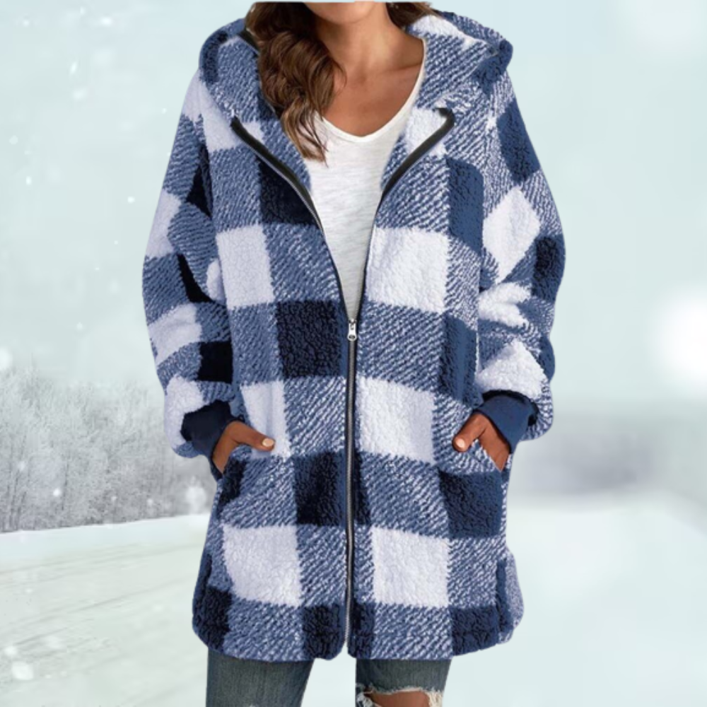 Sherpa Kapuzenpullover für Frauen mit Karomuster