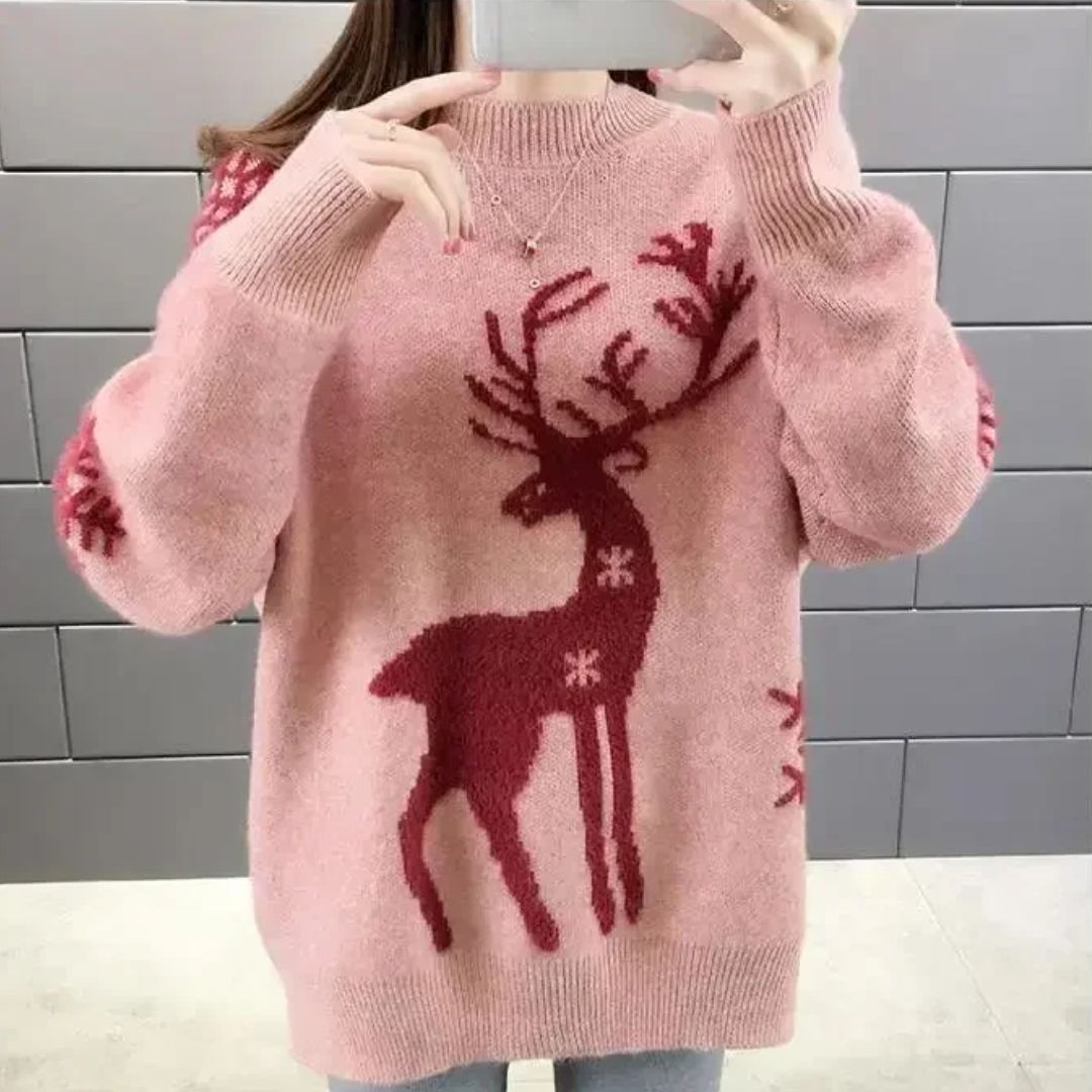 ModeGeist | Sweater - Bequemer Weihnachts-Pullover mit Rentier