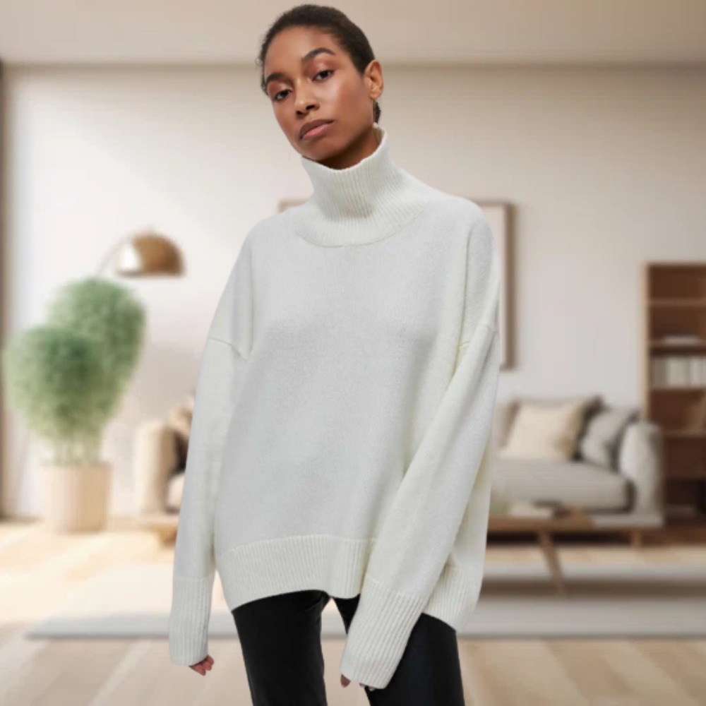 Einfacher schwarzer Rollkragenpullover für Damen