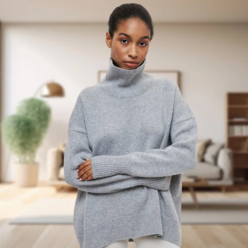 Einfacher schwarzer Rollkragenpullover für Damen