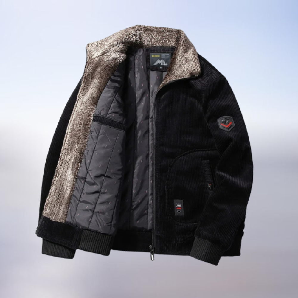 Cozy Corduroy Winter Jacket with Fur Trim