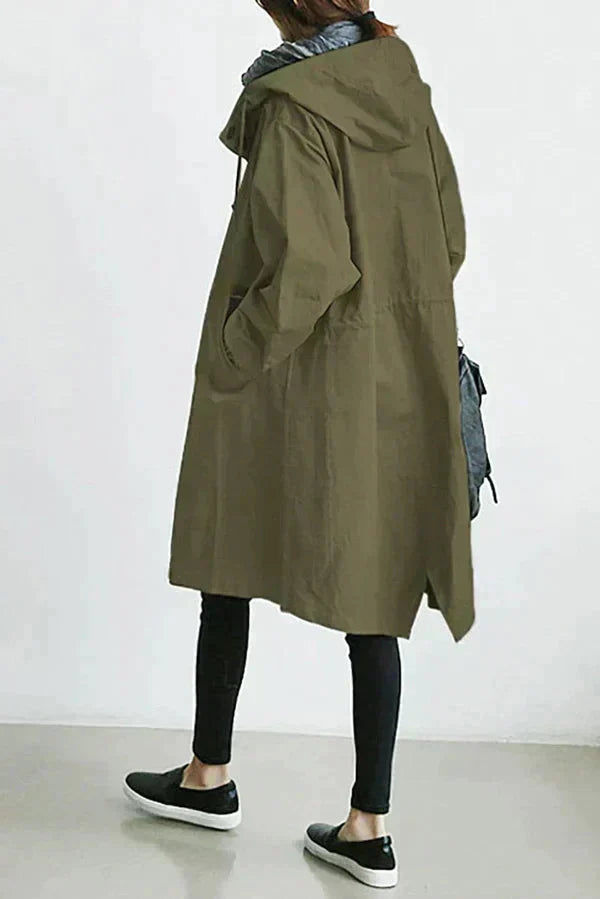 ModeGeist | Trenchcoat - Lange Passform - Kapuze und Knöpfe - Verstellbare Manschetten - Taschen