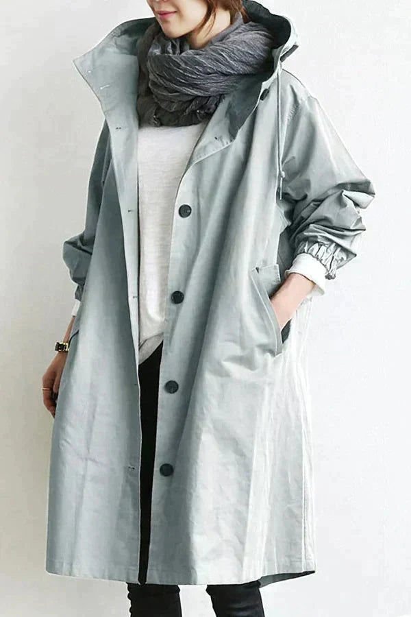 ModeGeist | Trenchcoat - Lange Passform - Kapuze und Knöpfe - Verstellbare Manschetten - Taschen