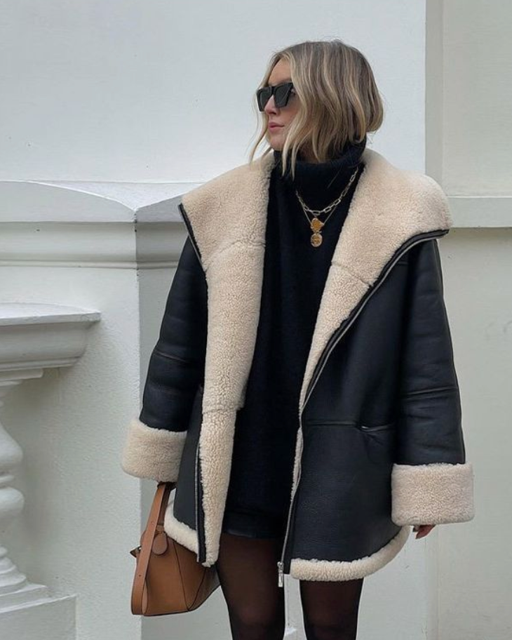 ModeGeist | Überdimensionierte Lederjacke mit Teddyfutter Leder Perfekt für Kalte Tage