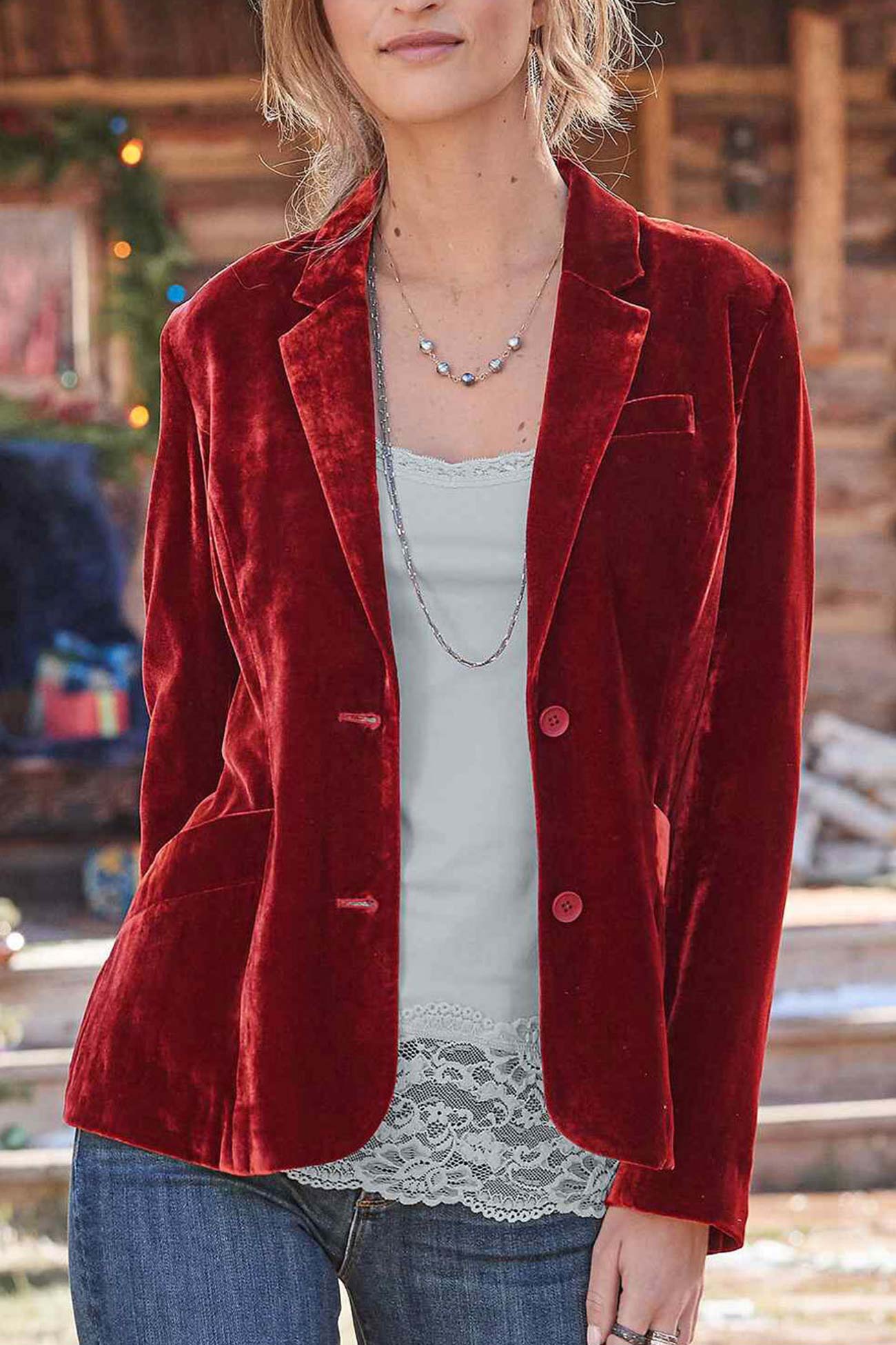 ModeGeist | Geschnittener Crop - Blazer Aus Samt - Rubinrot