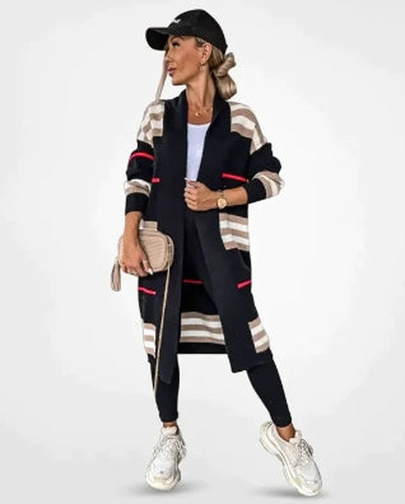 Elegante Damenstrickjacke von Linda mit modischem Streifendesign