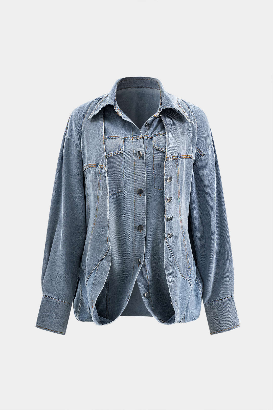 ModeGeist | Übergröße Denim Hemd mit Knopfleiste Lässiger Allrounder
