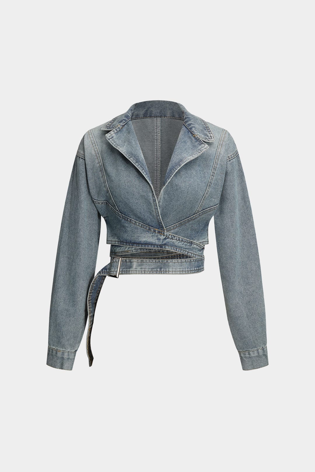 ModeGeist | Cropped Wickeljacke Aus Denim Modern und Feminin