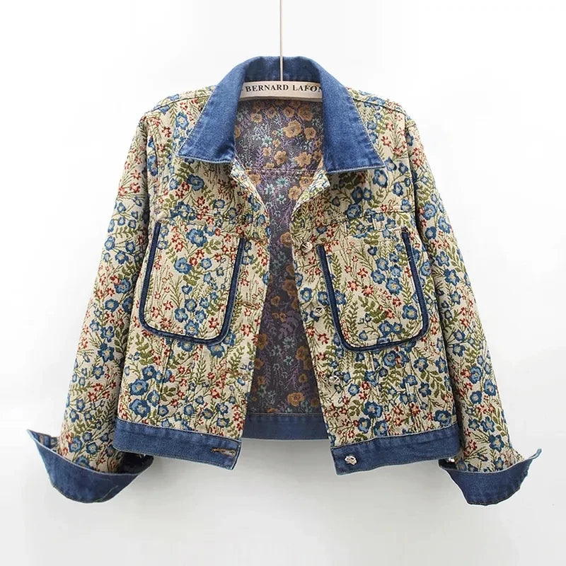 ModeGeist | Jeansjacke mit Jacquard Stickerei für Damen