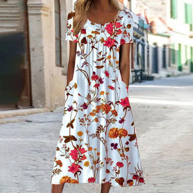 Weißes Viona Midikleid mit Blumenmuster