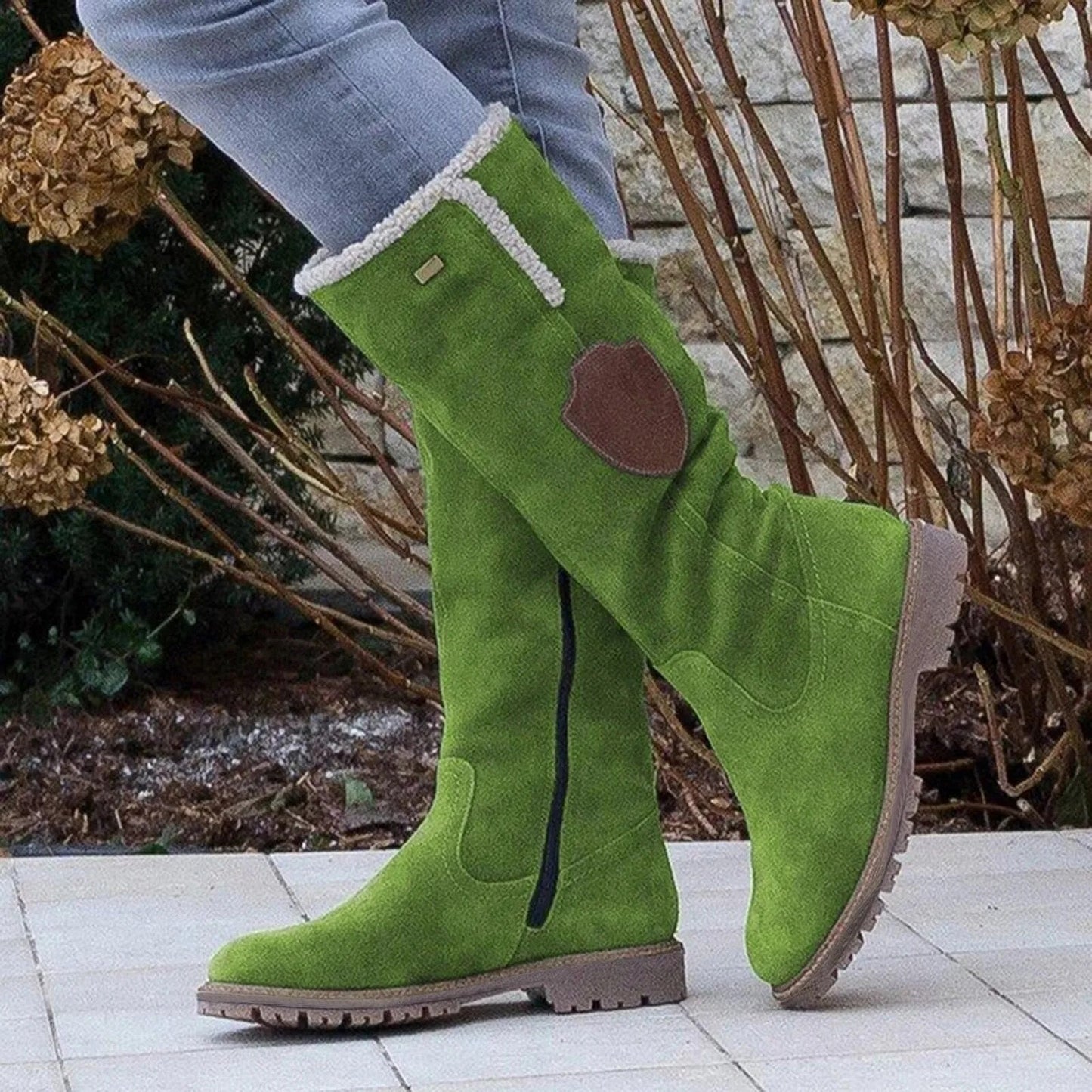ModeGeist | Stiefeletten Bis Zur Mitte Der Waden – Wildleder-Finish – Plüschfutter – Profilsohle – Seitenreißverschluss