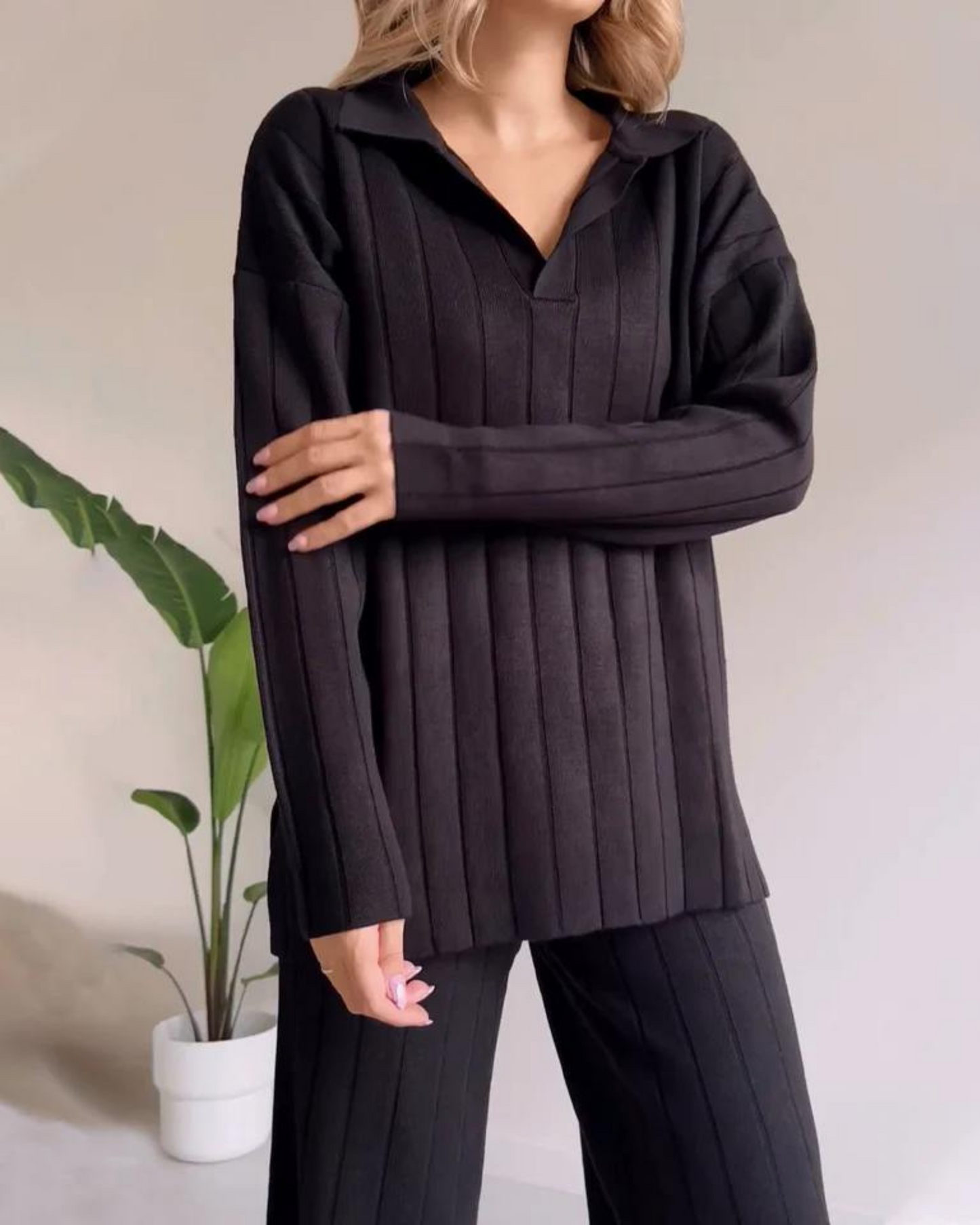 ModeGeist | Stylisches Pit Stripe Jacquard Zwei-Teile Set