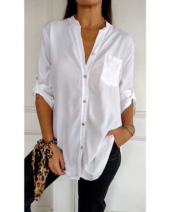 LIVIA: Langes Pailletten-Top mit Glitzer