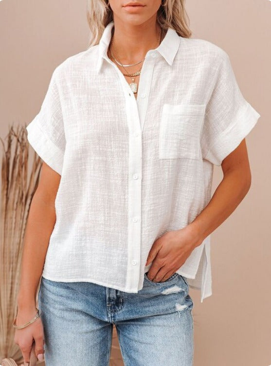 Baumwoll-Leinen Bluse Janice - Hellblau