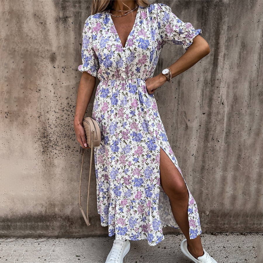Blumendruckkleid mit Schlitz - Eira