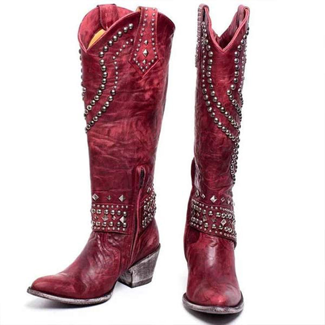 JOAN – Edle Stiefel mit angesagten Nieten in Metallic-Optik und elegantem hohen Absatz