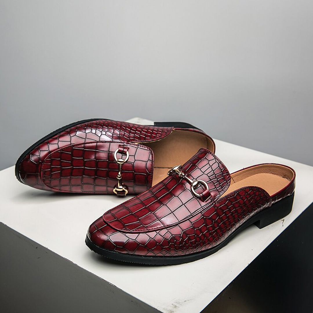 Herren-Loafer mit Kroko-Prägung und goldener Schnalle