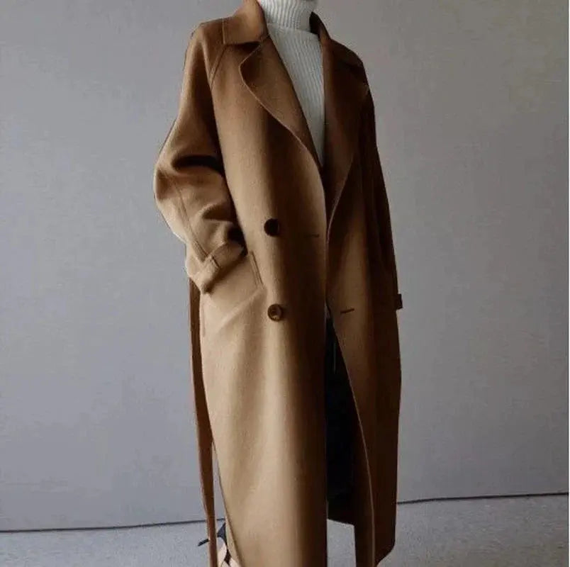 ModeGeist | Luré Langer Wollmantel für Damen