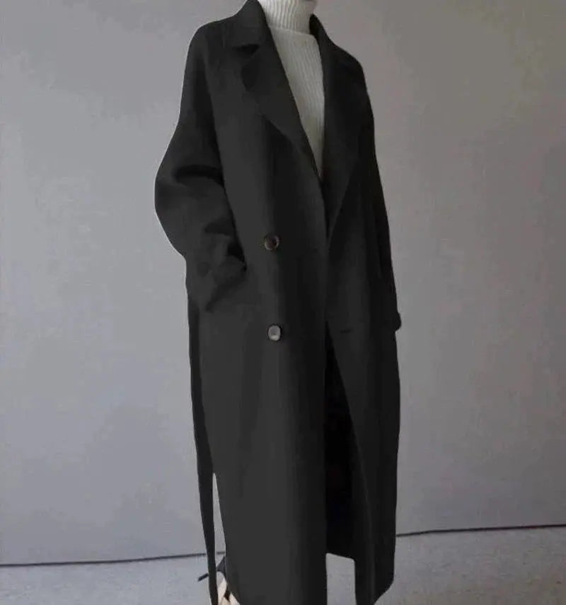 ModeGeist | Luré Langer Wollmantel für Damen