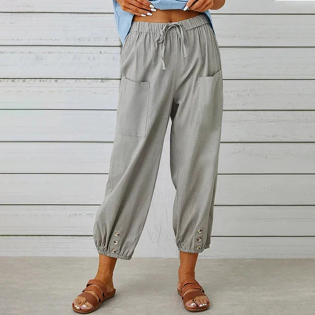 MODEGEIST Damen High-Waist Hose Entspannt Baumwolle Leinen
