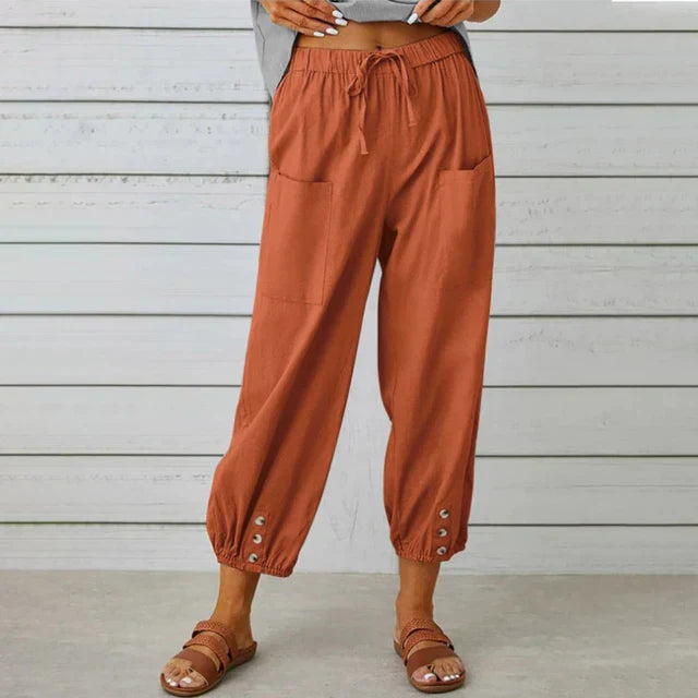 MODEGEIST Damen High-Waist Hose Entspannt Baumwolle Leinen