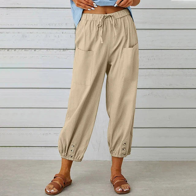 MODEGEIST Damen High-Waist Hose Entspannt Baumwolle Leinen