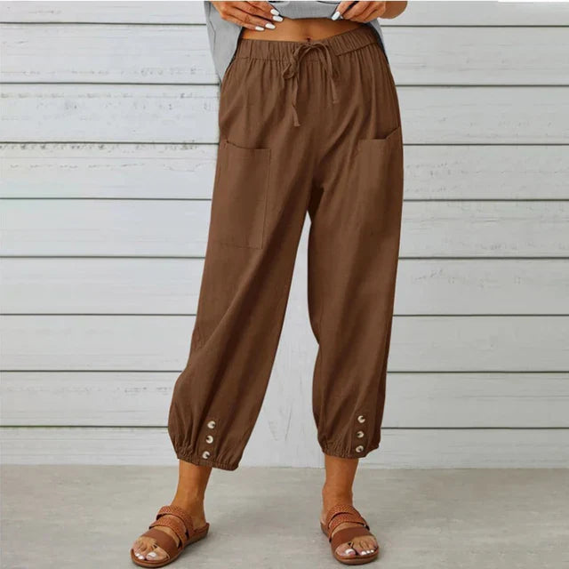 MODEGEIST Damen High-Waist Hose Entspannt Baumwolle Leinen