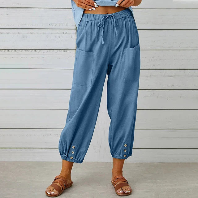 MODEGEIST Damen High-Waist Hose Entspannt Baumwolle Leinen