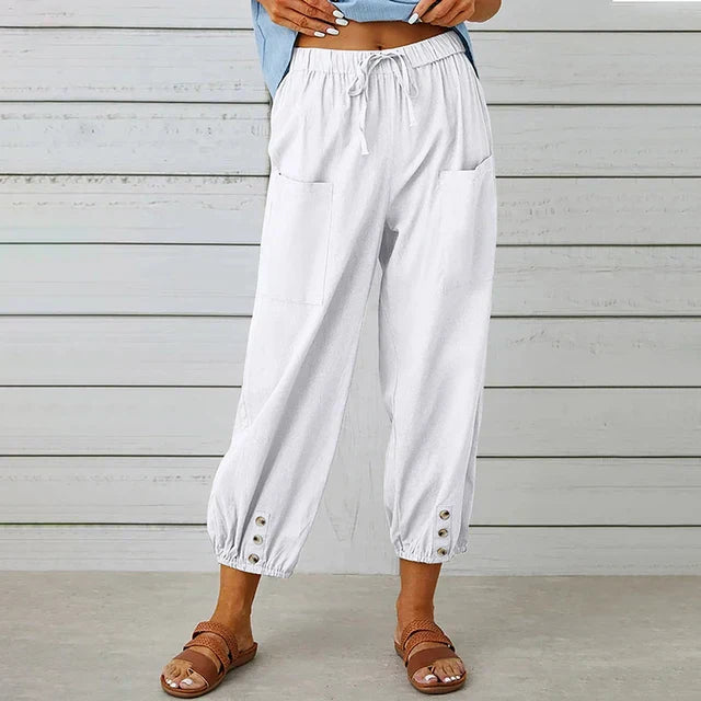 MODEGEIST Damen High-Waist Hose Entspannt Baumwolle Leinen