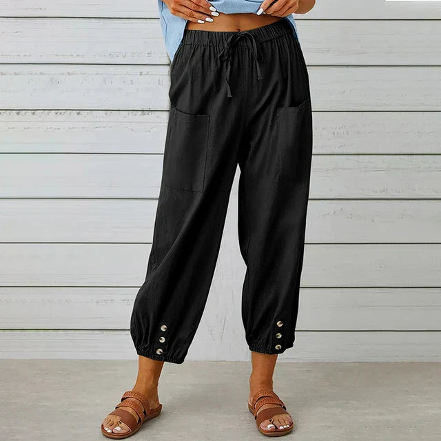 MODEGEIST Damen High-Waist Hose Entspannt Baumwolle Leinen
