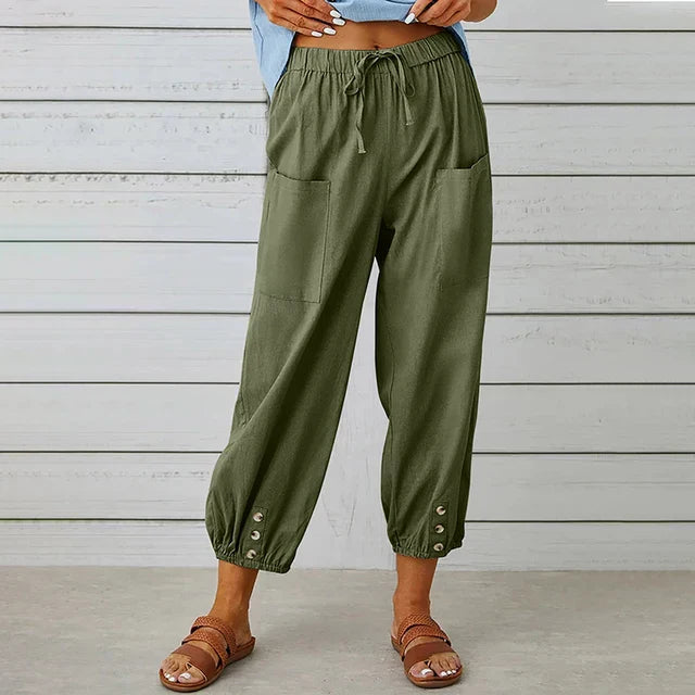 MODEGEIST Damen High-Waist Hose Entspannt Baumwolle Leinen
