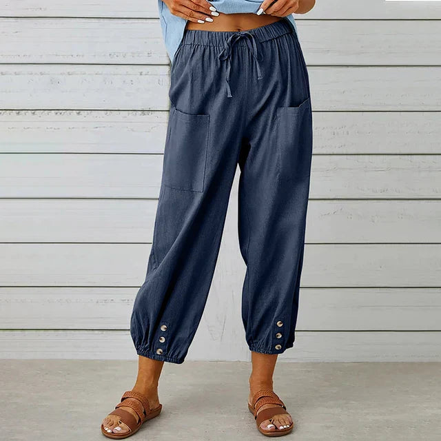 MODEGEIST Damen High-Waist Hose Entspannt Baumwolle