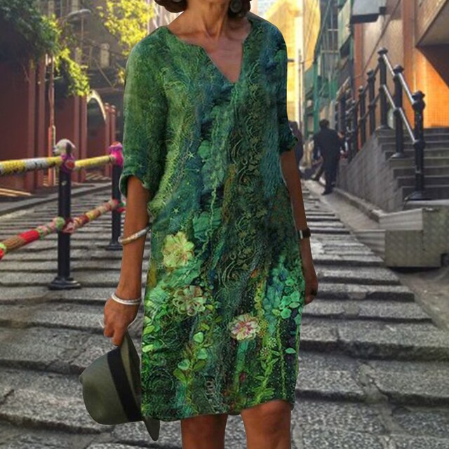 Hannah-Kleid mit V-Ausschnitt und halben Ärmeln