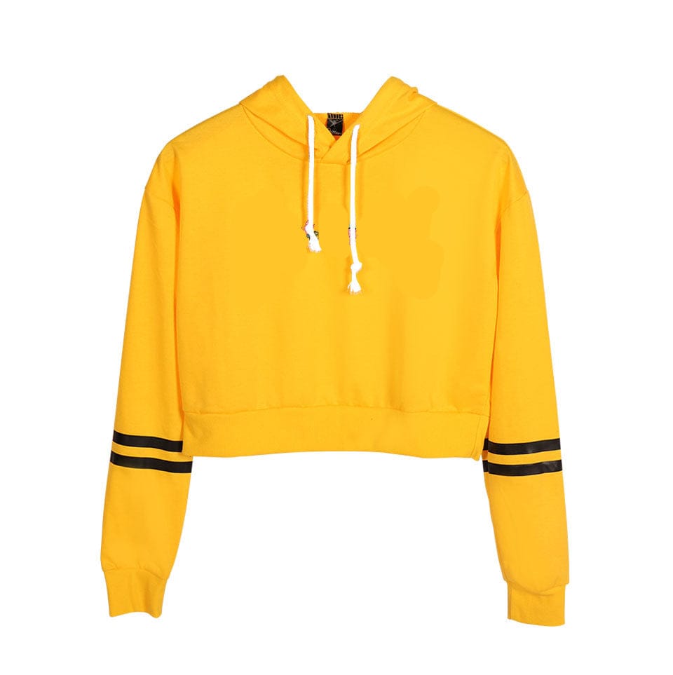 Fudus Damen Sport-Hoodie mit Bauchnabel-Freigabe, bedruckt und hochtailliert