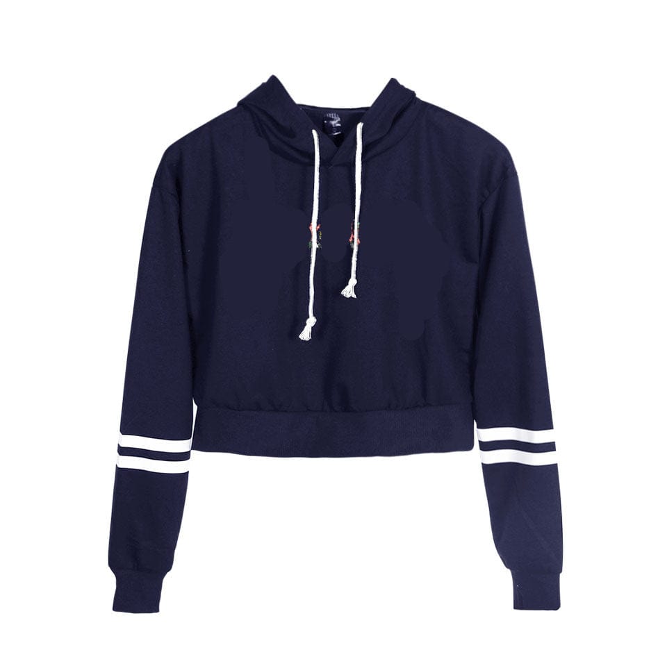 Fudus Damen Sport-Hoodie mit Bauchnabel-Freigabe, bedruckt und hochtailliert