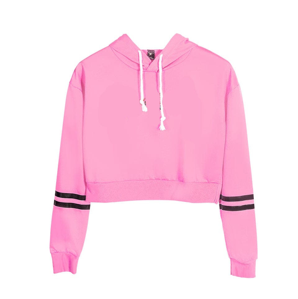 Fudus Damen Sport-Hoodie mit Bauchnabel-Freigabe, bedruckt und hochtailliert