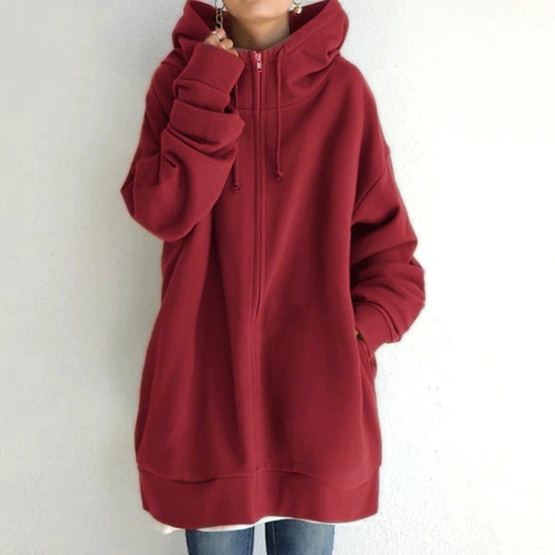 Fudus Damen Langarm-Sweatshirt mit Reißverschluss, Fuzzy Hoodie