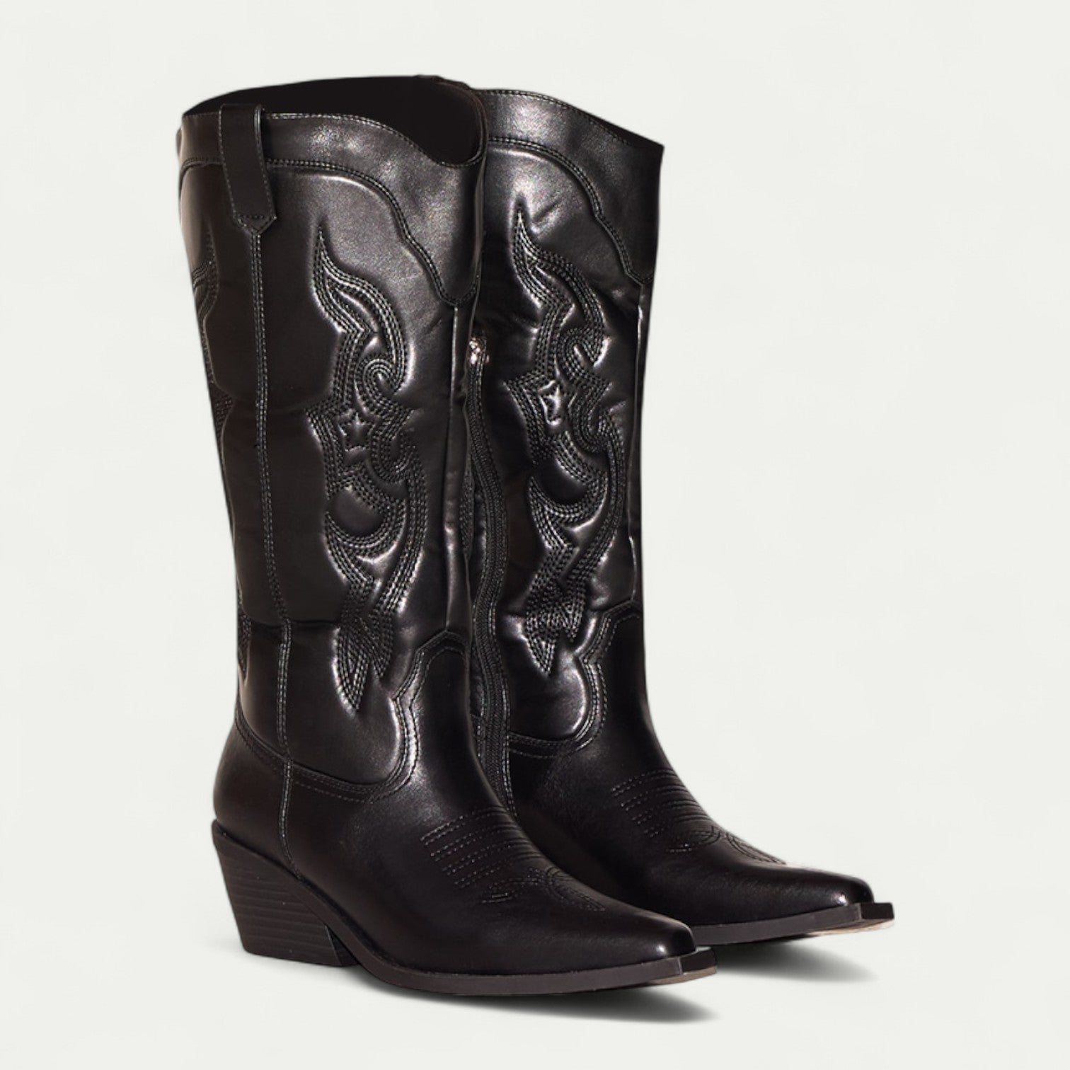 MODEGEIST Damen Cowboy Stiefel wadenhoch Leder Western spitze Zehen