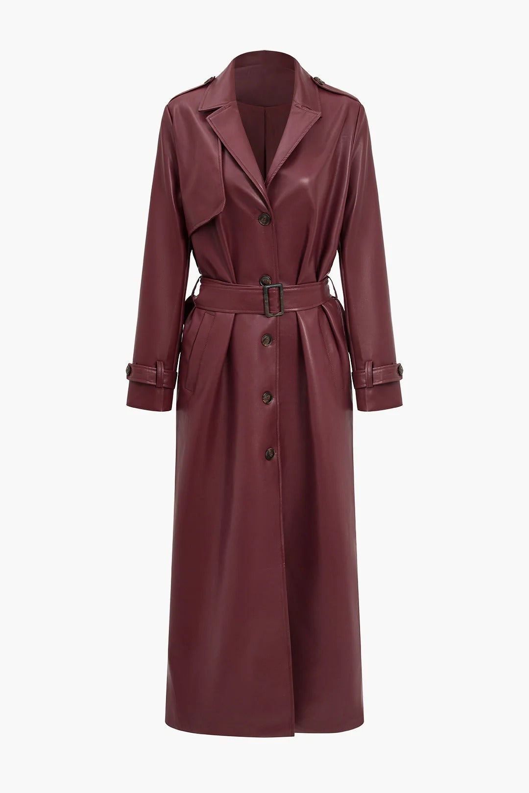 ModeGeist | Gürteltier Kunstleder Trenchcoat Langarm Klassische Passform